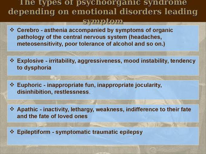 These are the types of psychoorganic syndrome