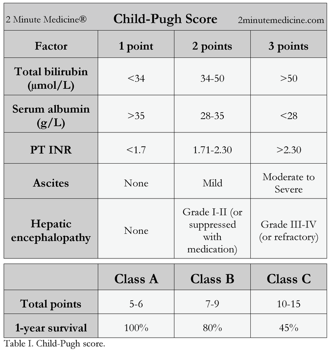 Child-Pugh Classification of Prognosis in Cirrhosis