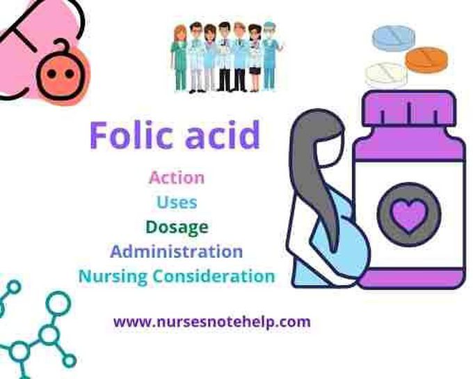Folic acid: Action Uses Dosage Administration Nursing Consideration by Nurses Note