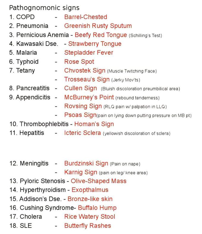 Pathognomic signs of major diseases