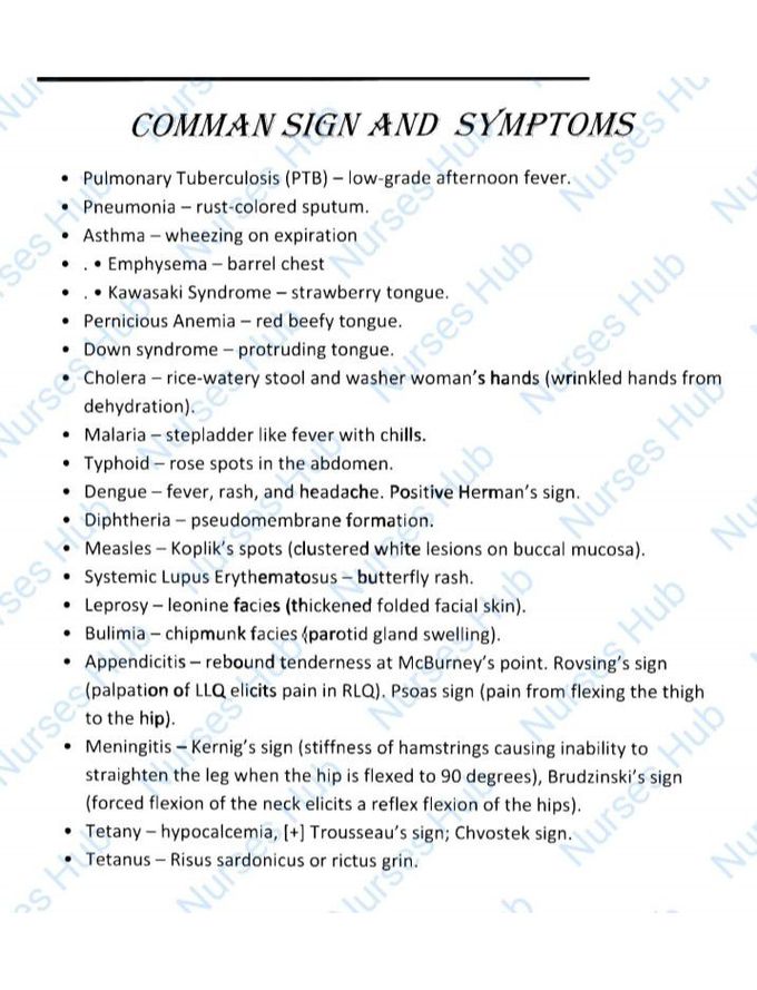 Common sign and symptoms