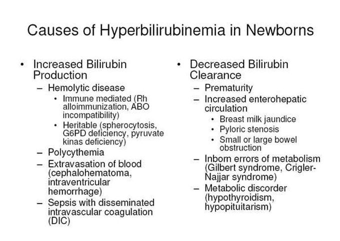 Causes of hyperbilirubinemia in newborn