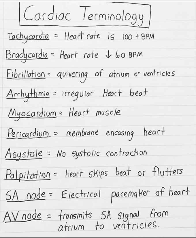 Cardiac terminologies