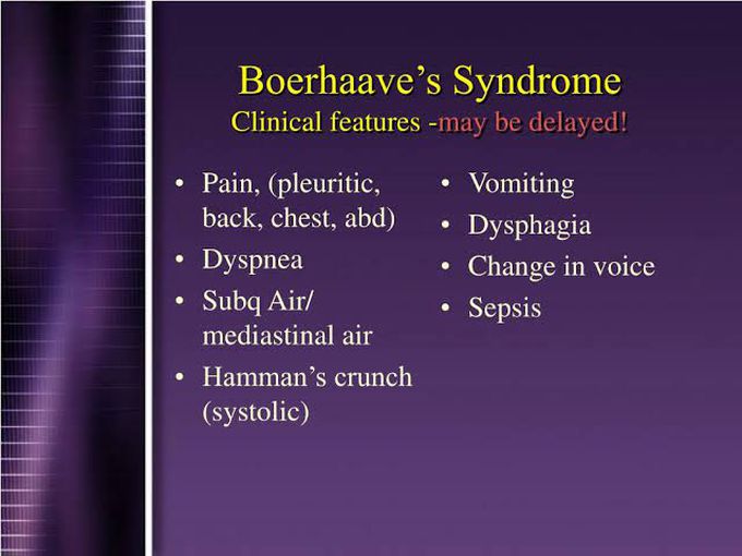 These are the main features of Boerhaave syndrome