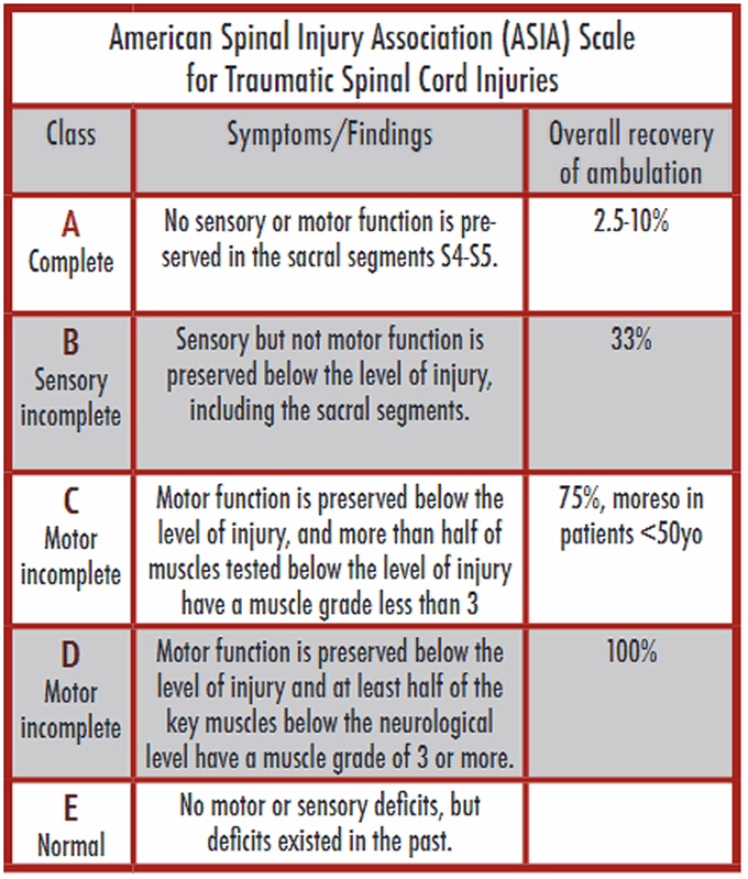 ASIA SCALE FOR TRAUMATIC SPINAL CORD INJURY