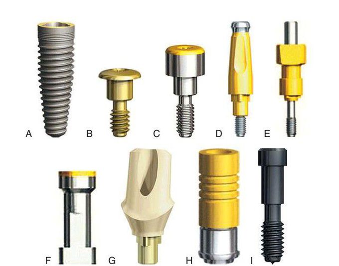 Implant restorative components.