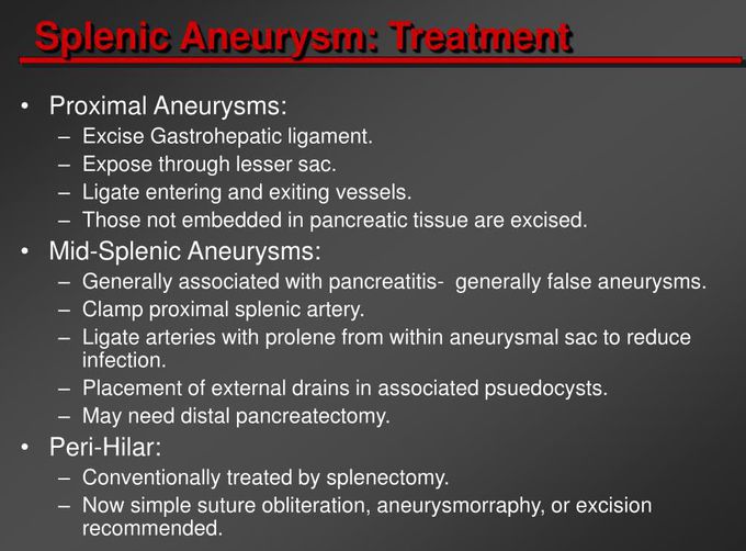 Treatment of splenic artery aneurysm