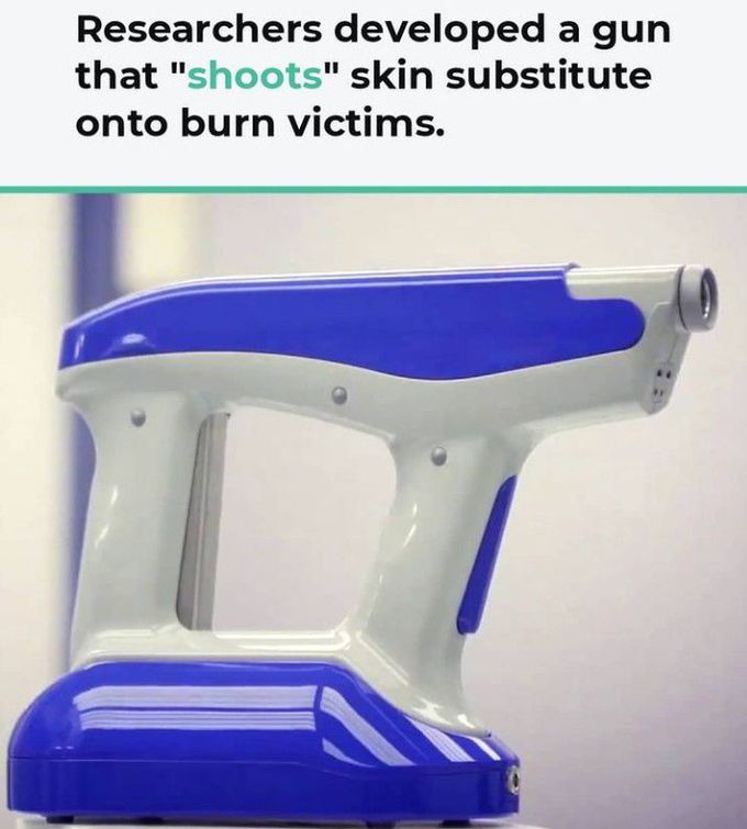 A gun that shoots skin substitutes on burn victims