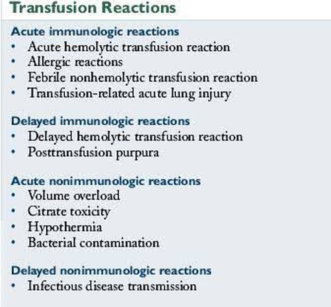 Causes of transfusion reactions