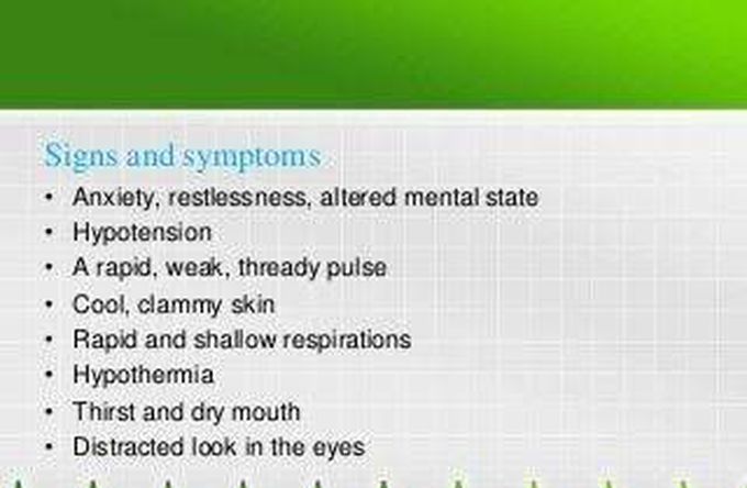 Causes and symptoms of shock