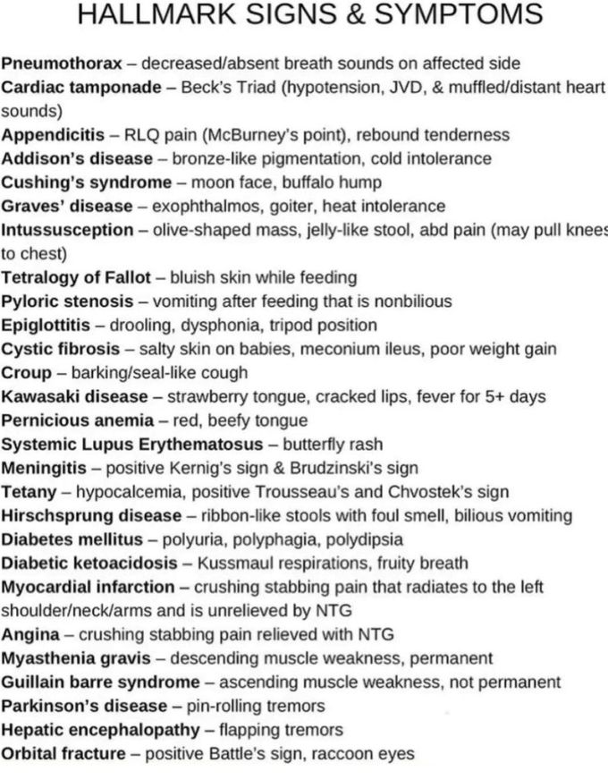 Hallmark Signs and Symptoms