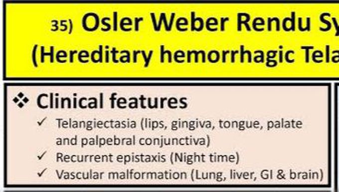 These are the clinical features of Osler weber rendu syndrome