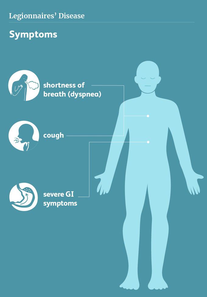 Symptoms of Legionnaires' disease.