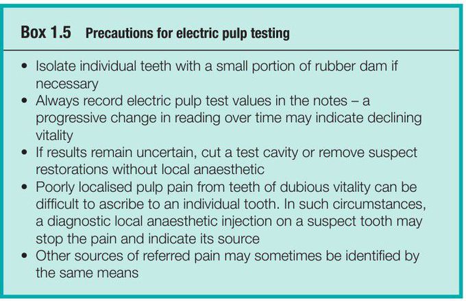 Precautions for electric pulp testing
