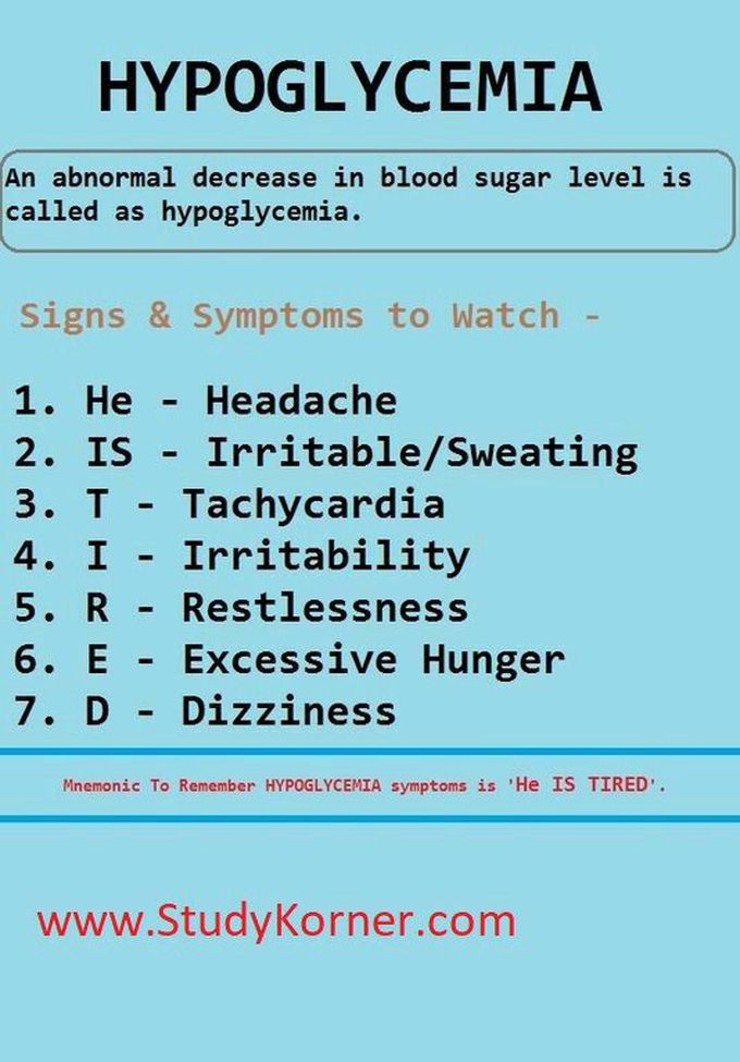 Signs  and symptoms  of hypoglycemia  Mnemonics