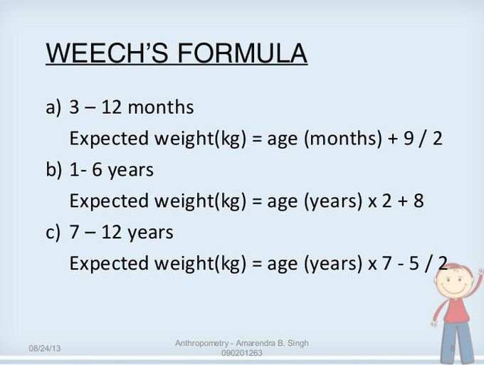 Pediatric weight formula