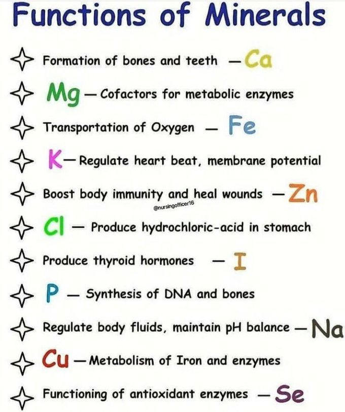 Functions of minerals in body