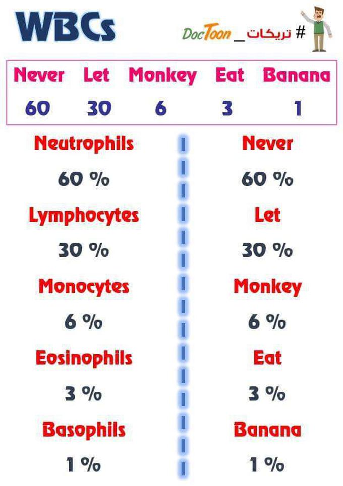 White blood cells and their normal ranges in body.