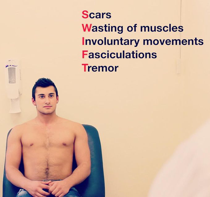 A handy mnemonic for performing general inspection during neurological examination