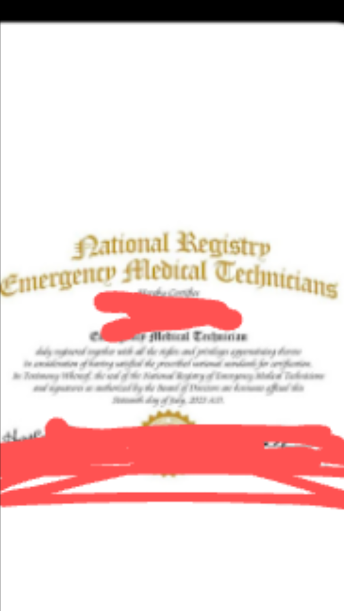 My EMT cirtification
