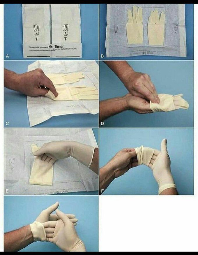 Putting on sterile gloves
