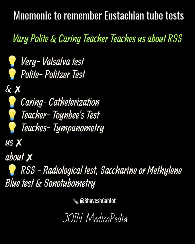 Mnemonic to remember Eustachian tube tests