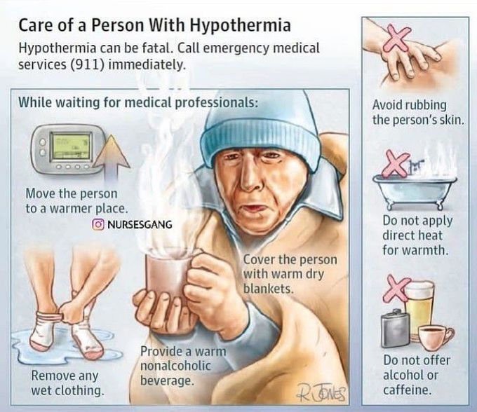 Care of a person with hypothermia