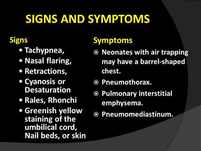 These are the symptoms of Meconium aspiration syndrome