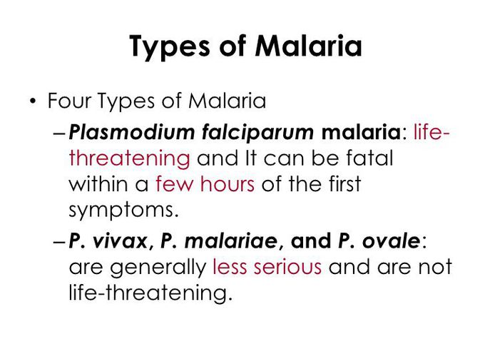 Types of malaria.