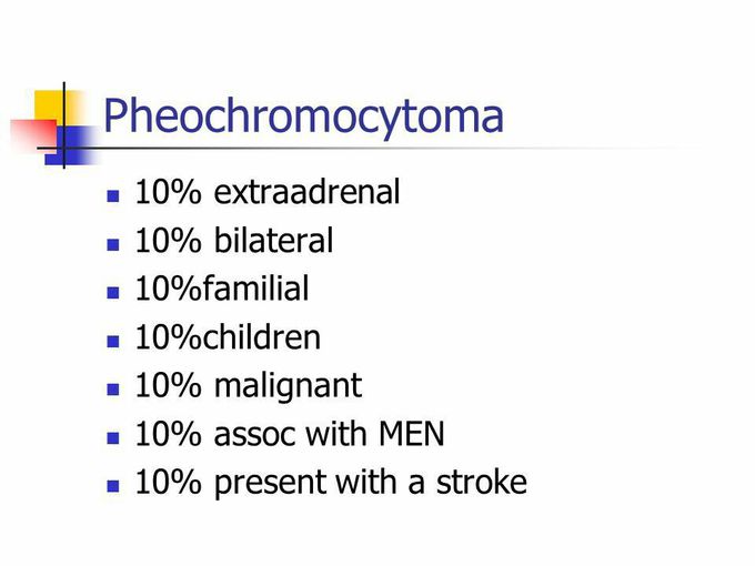 Rule of "10s" for Pheochromocytoma