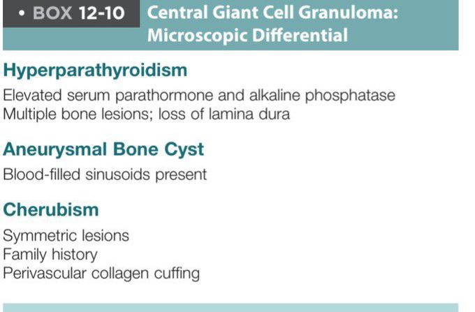 Central giant cell granuloma differential diagnosis