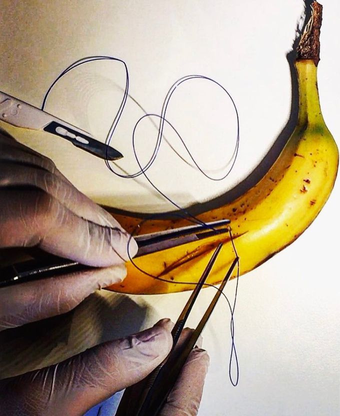 Practicing on a banana is a step every old-school surgeon has gone through!