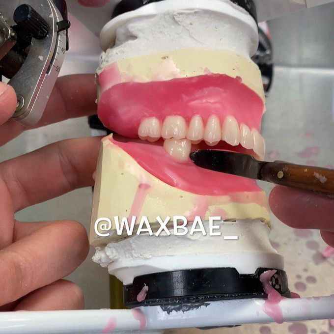 Setting teeth in mandibular arch.