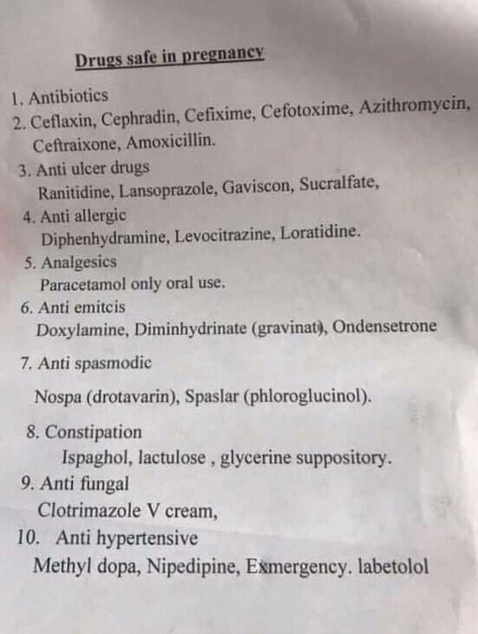 Drug safe in pregnancy