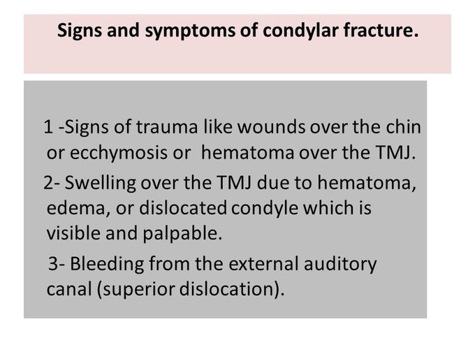 Symptoms of Condylar fracture