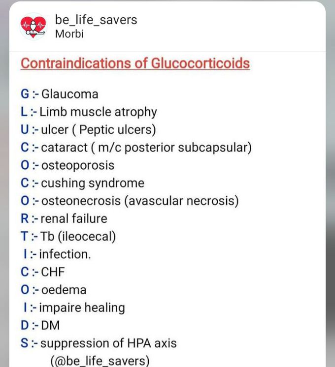 Contraindications of glucocorticoids