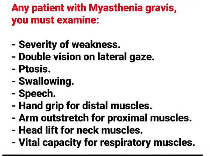 Examination of a patient with Myasthenia gravis