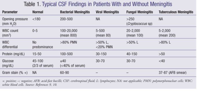 Meningitis - CSF Findings