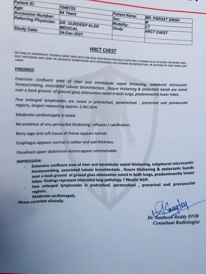 Any treatment for this this is my father report