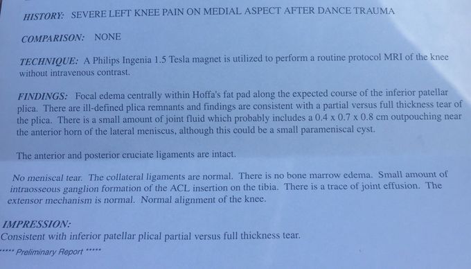 MRI Report of 15 year old girl with Knee pain