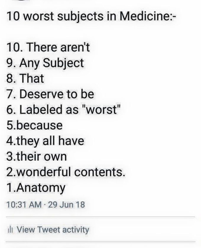 “10 worst subjects in MEDICINE”